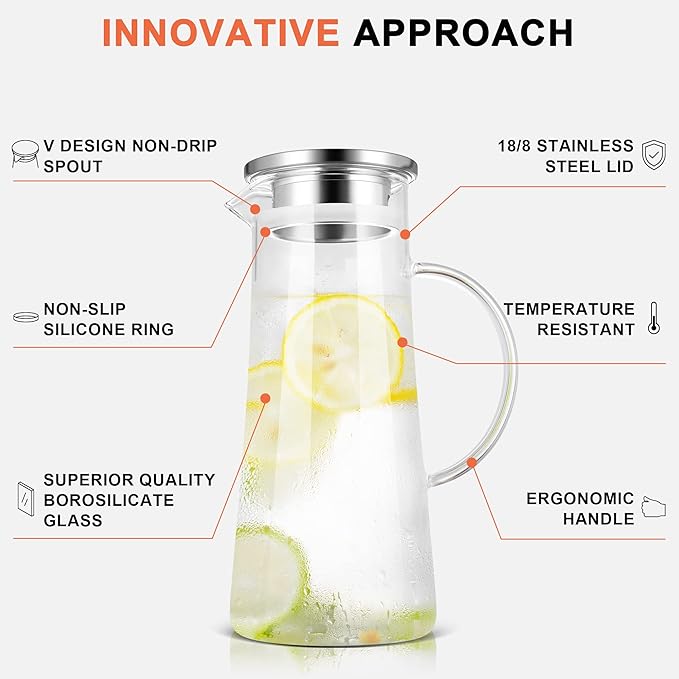 SUSTEAS 1.5 Liter 51oz Glass Pitcher - Image 3