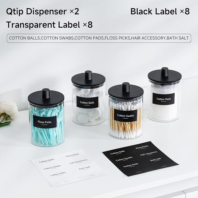 TIPGO Glass Qtip Holder Dispenser - 10 oz Clear Canister Apothecary Jar - Image 2