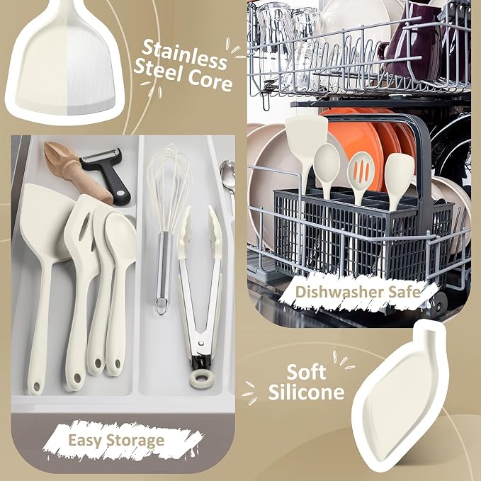 10 Pack Kitchen Utensils Set for Cooking, Leonyo Silicone Cooking Utensils Set - Image 3