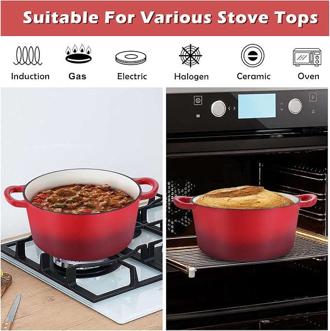 TeamFar Enameled Cast Iron Dutch Oven, 6 Quart Pot - Image 5