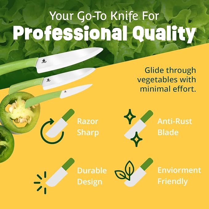 Ceramic Knife Set with Ergonomic Handle, Non-Reactive and Professional Chopping - Image 4