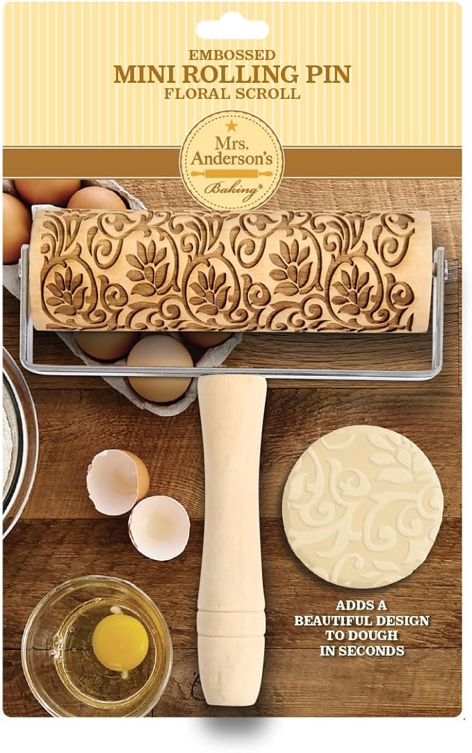 Mrs. Anderson’s Baking Mini Embossing Rolling Pin, Floral Scroll Design - Image 2
