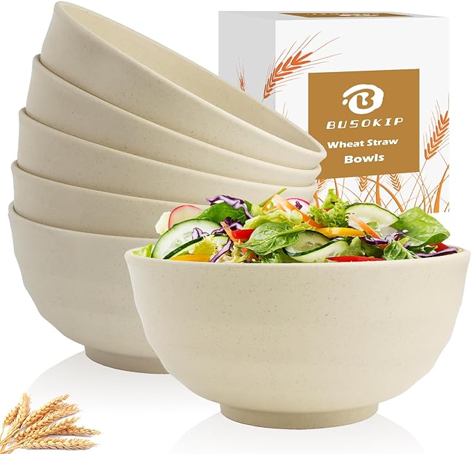 Wheat Straw Bowls 60 OZ Large Salad Bowl Set of 6, Microwave and Dishwasher by BUSOKIP