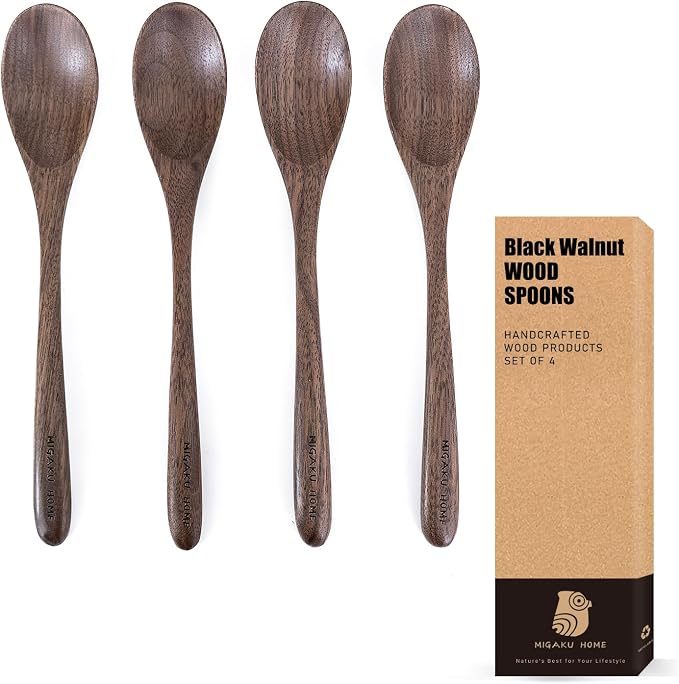 Black Walnut Wooden Spoons, Eco-Friendly Japanese Kitchenware Set, Natural Wood by MIGAKUHOME