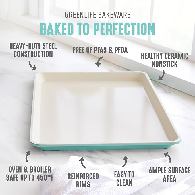 GreenLife 13" x 9" Quarter Sheet Baking Pans, 2 Piece Bakeware Set, PFAS-Free - Image 3