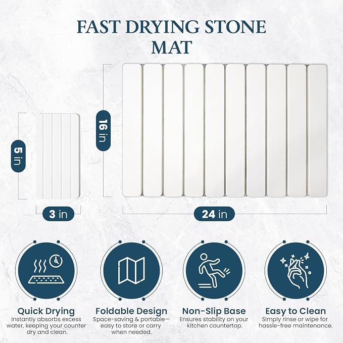 Stone Drying Mat for Kitchen Counter 24"×16"with Water Absorbent Diatomite - Image 2