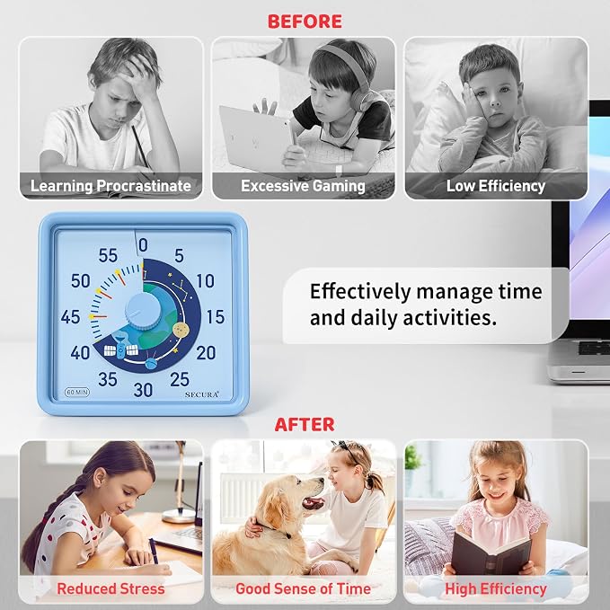 Secura 60-Minute Visual Timer for Kids, Time Clocks, Countdown Timer for Office - Image 4