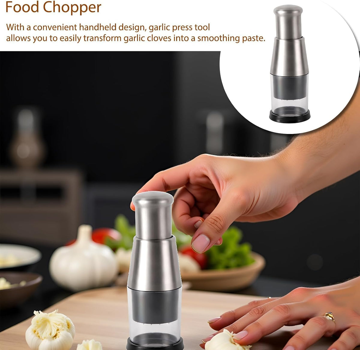 Manual Food Chopper, 6.3 X 2.4in Compact Mini Dicer, 304 Stainless
