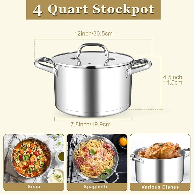 Leonyo Small Stock Pot, 4 Quart StockPot - Image 2