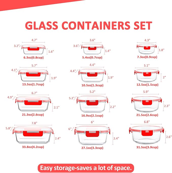 KOMUEE 24 Pieces Glass Food Storage Containers Set, Meal Prep Containers - Image 2