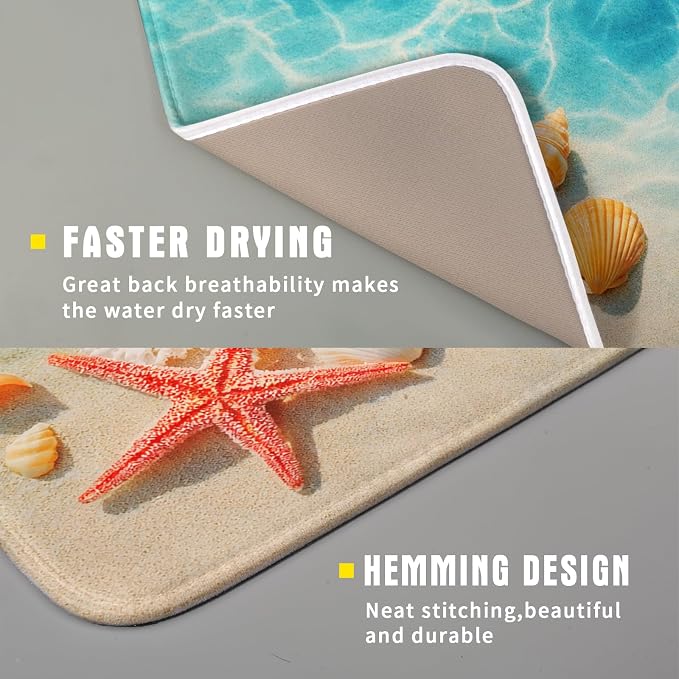 Giwawa Coastal Starfish Dish Drying Mat 16"x18" Ocean Blue Sea Coral Seashell - Image 3