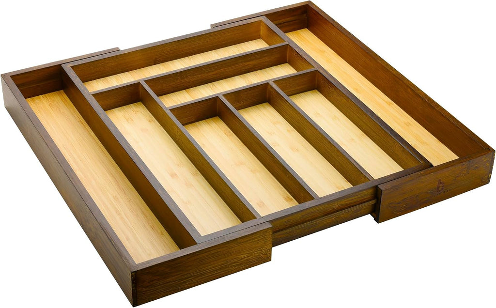 Bamboo drawer organizer, utensil holder, silverware organizer, and
