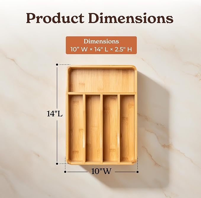 SMIRLY Silverware Drawer Organizer – Bamboo Kitchen Drawer Organizer, - Image 3