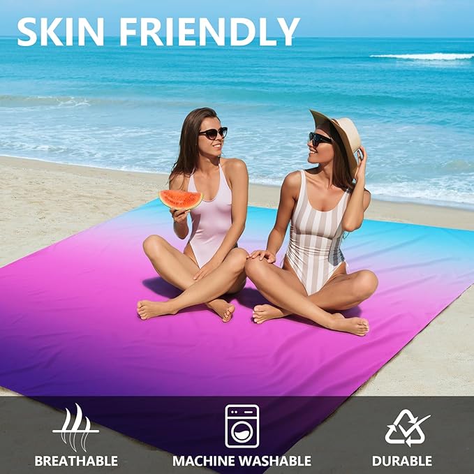 WIWIGO Beach Blanket Waterproof Sandproof Beach Mat 79" X 83"/10'x9'for 2-8 - Image 2