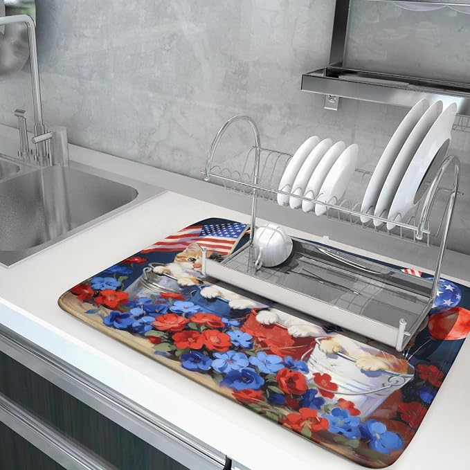 4th of July Drying Mat for Kitchen Counter 18 X 24 in Patriotic Printed Dish - Image 5