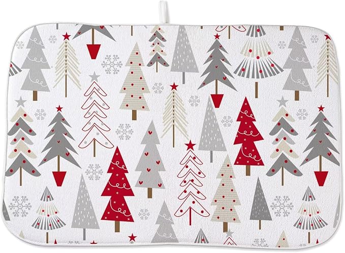 Christmas Decor Dish Drying Mat 18 x 24 inch Geometric Colorful Christmas Tree by AEIOAE