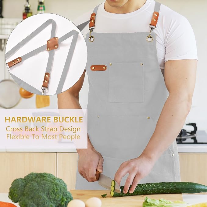 Aoomzoon Canvas Aprons for Men Chef Apron, Work Apron - 16oz Heavy Duty Cross - Image 2