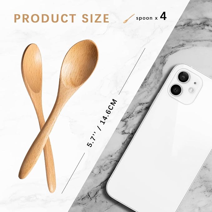 4 PCS Small Wooden Spoons, 5.8 Inch Honey Spoons - Image 2