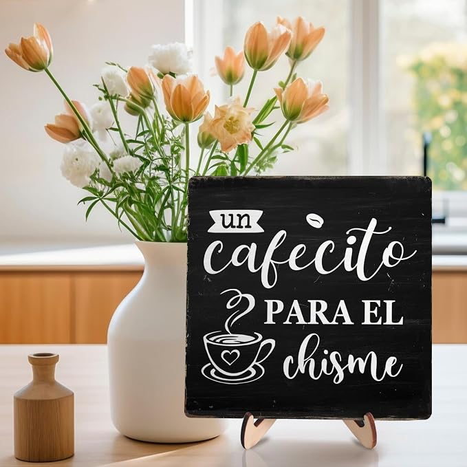 Vintage Coffee Bar Wooden Plaque Desk Sign, Farmhouse Wood Plaque Tabletop Decor - Image 5