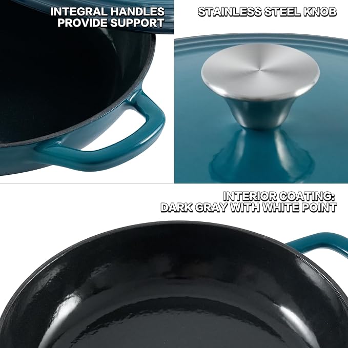 Flavehc Braiser Enameled Cast Iron Braiser 2.25 qt Braiser Pan - Image 4