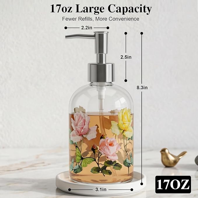 17oz Glass Soap Dispenser with Plastic Pump, 2 Pack Refillable Kitchen Soap - Image 8