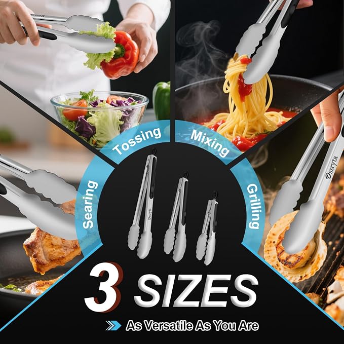 Stainless Steel Cooking Tongs Set of 3 - Image 7