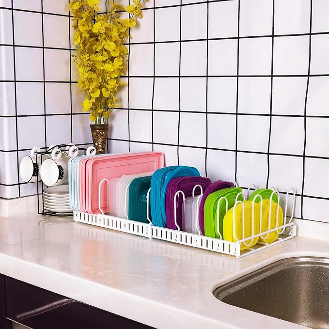 X-cosrack Expandable Food Container Lid Organizer, Large Capacity Adjustable 10 - Image 8