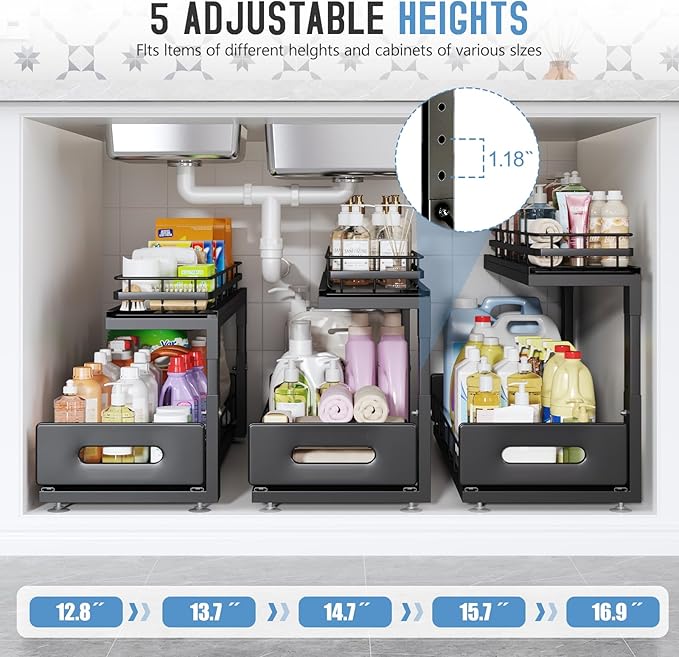 Under Sink Organizer Upgrade To Professional Rails, 2-Tier Dual Pull Out - Image 8