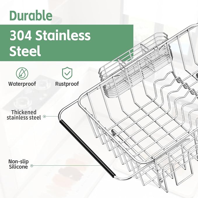Fanbsy Dish Drying Rack in Sink, Extendable Stainless Steel Dish Drainers - Image 5