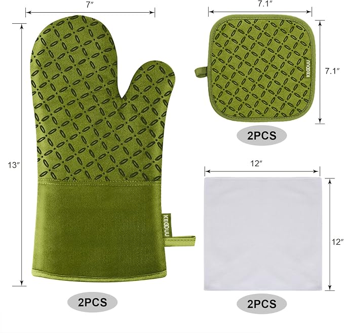 KEGOUU Oven Mitts and Pot Holders 6pcs Set, Kitchen Oven Glove High Heat - Image 2