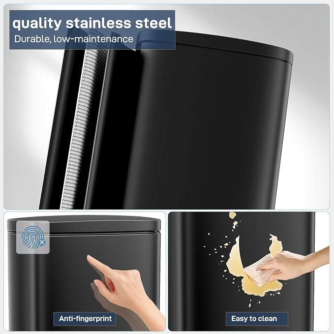 Arlopu 8 Gallon Step Trash Can, Stainless Steel Garbage Bin, Soft-Close Rubbish - Image 3