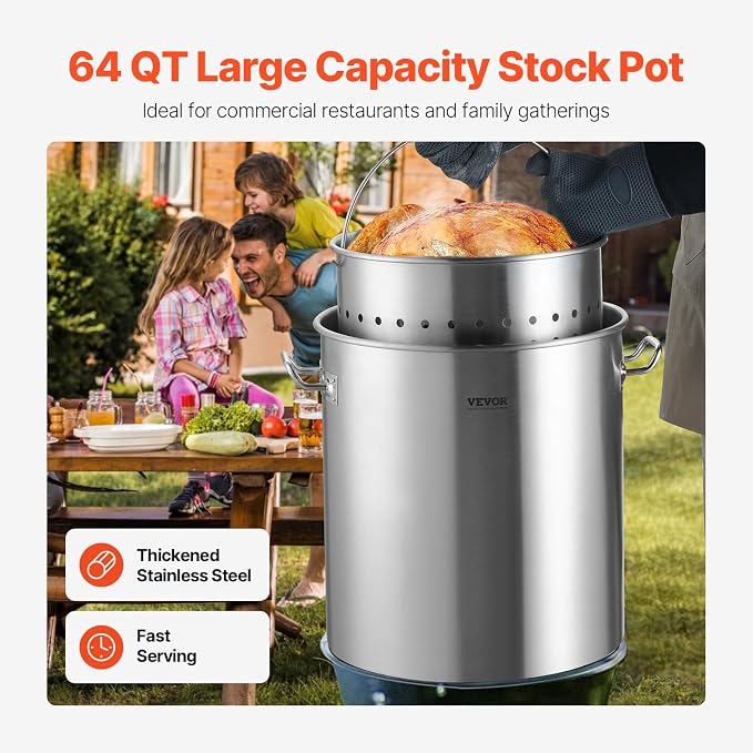 VEVOR Stainless Steel Stockpot, 64 Quart Large Cooking Pots, Cookware Sauce Pot - Image 2