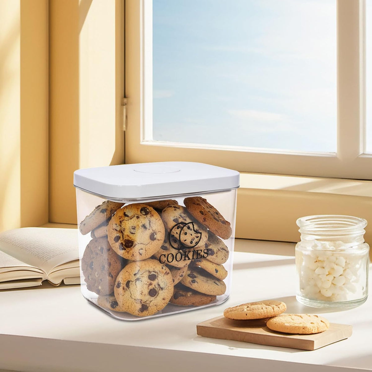 Cookie Jar with Airtight Lid,Bread Box for Kitchen Countertop,Time