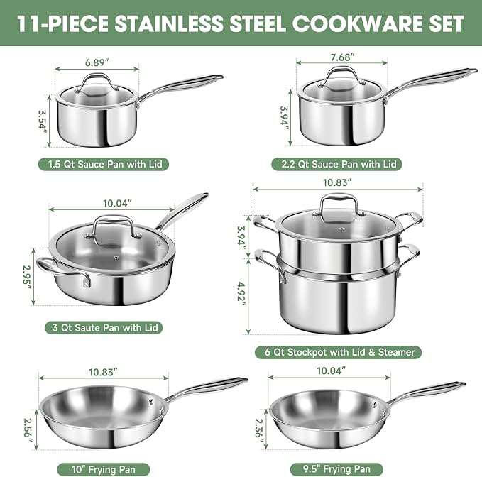 3 Ply Stainless Steel 11-Piece Cookware Set - Image 2