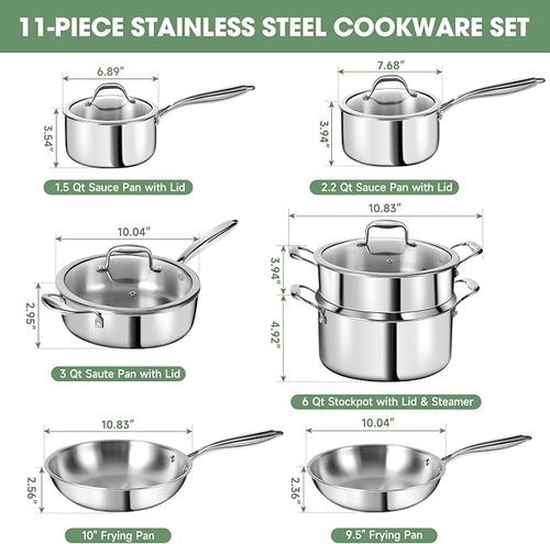 3 Ply Stainless Steel 11-Piece Cookware Set - Image 2