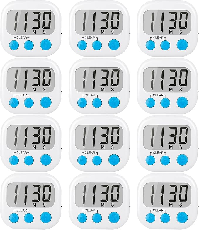 12 Pack Digital Kitchen Timers for Cooking Magnetic Timer for Cooking Loud by AOUCE