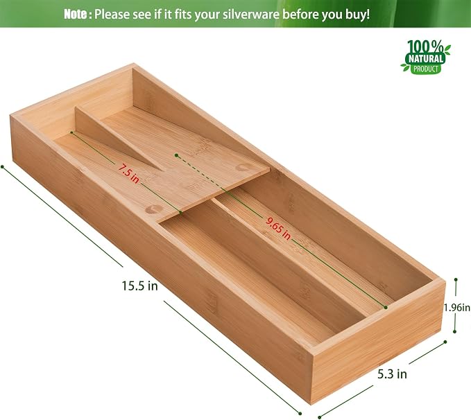 guiogc Bamboo Silverware Drawer Organizer, Kitchen Small Silverware Organizer - Image 2