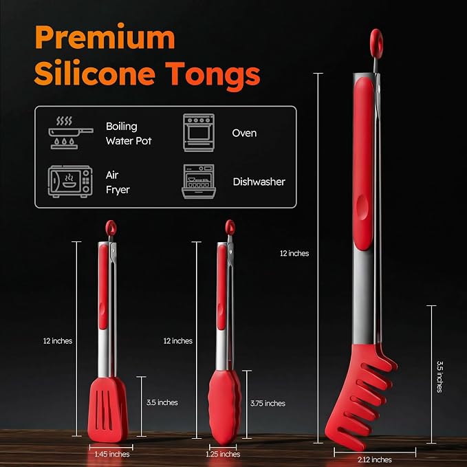HST Tongs for Cooking with Silicone Tips, Non Stick Kitchen Tongs with Silicone - Image 2