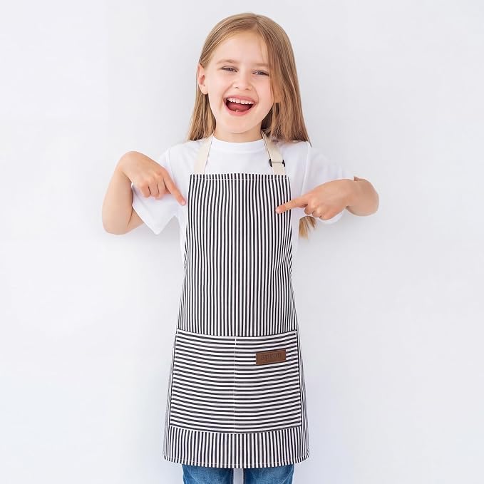 2 Pack Stripes Kids Apron, Kids Cooking Aprons - Image 7