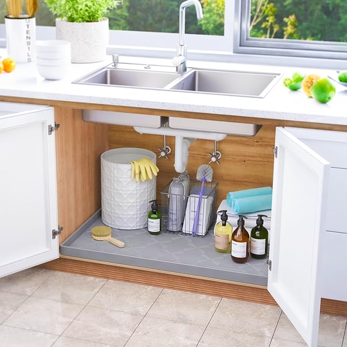 SIKADEER Under Sink Mat Waterproof 34" x 22", Silicone Mat Kitchen Drawer Shelf - Image 2