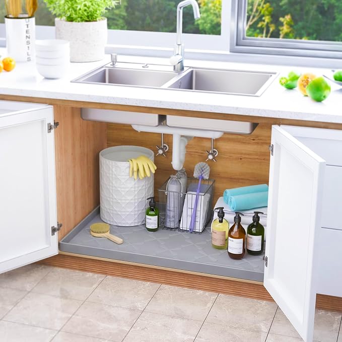 SIKADEER 31" x 22" Under Sink Mat Waterproof, Silicone Mat Kitchen Drawer Shelf - Image 2