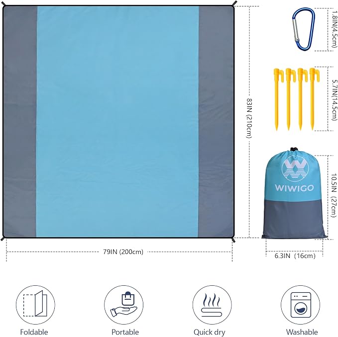WIWIGO Beach Blanket Waterproof Sandproof Beach Mat 79" X 83"/10'x9'for 2-8 - Image 2