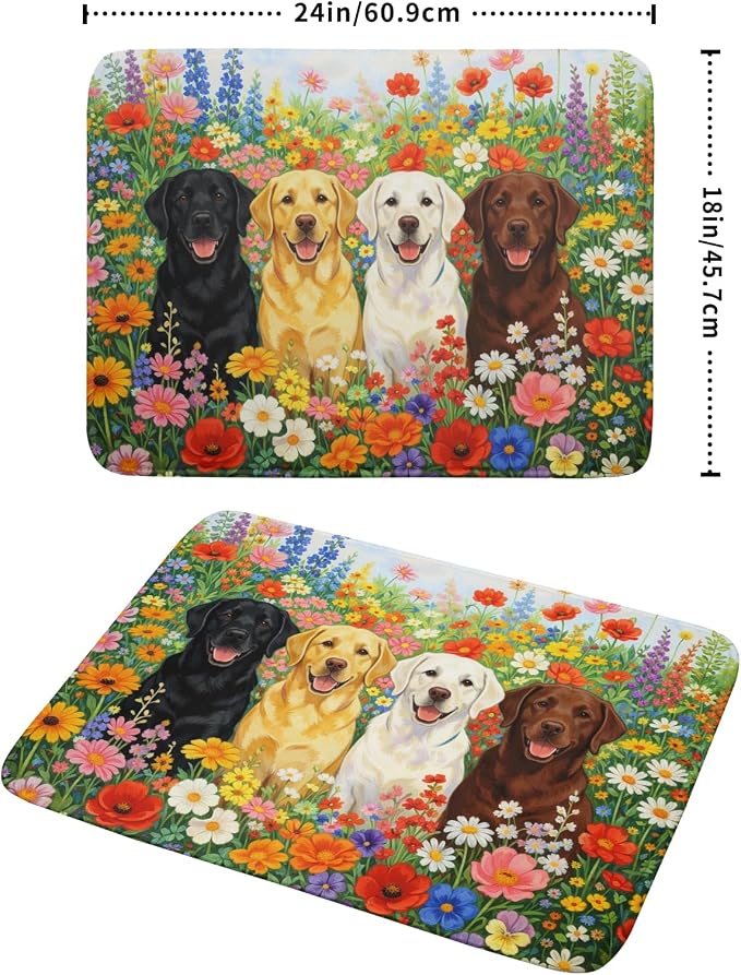 Spring Absorbent Drying Mat Colorful Flowers Dog Dish Drying Mat - Image 2