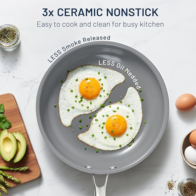 Kikcoin Non Stick Frying Pans, 3 Pack Ceramic Frying Pan - Image 2