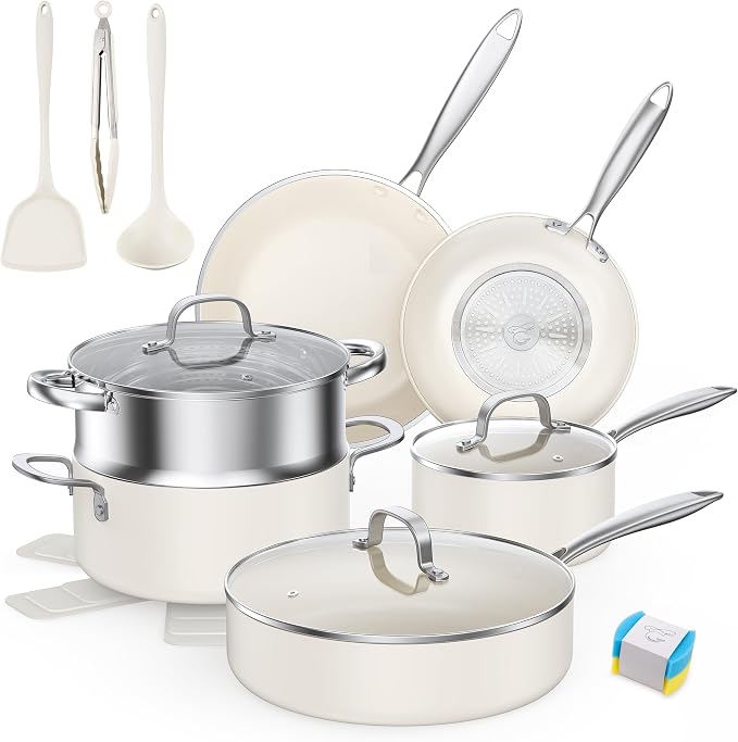 PekGema Ceramic Pots and Pans Set, Nonstick Kitchen Cookware, Oven Safe Cooking by PekGema