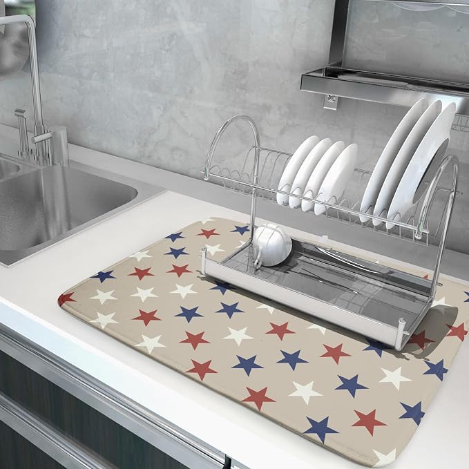 Patriotic July of 4th Blue Red White Star Dish Drying Mat - Image 5