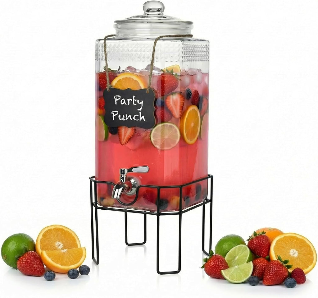 2 Gallon Glass Drink Dispenser, Drink Dispensers for Parties, Beverage