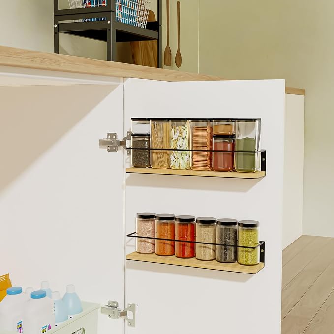 Spice Rack, Self-Adhesive or drilling, Rustic Style Hanging Spice Rack - Image 7