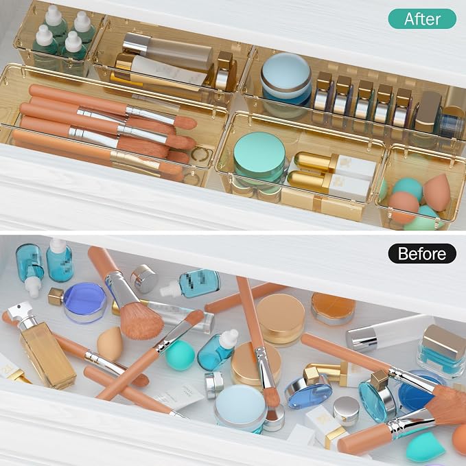 WOWBOX 9 Pack Clear Drawer Organizer Set, Acrylic Drawer Storage Trays - Image 4