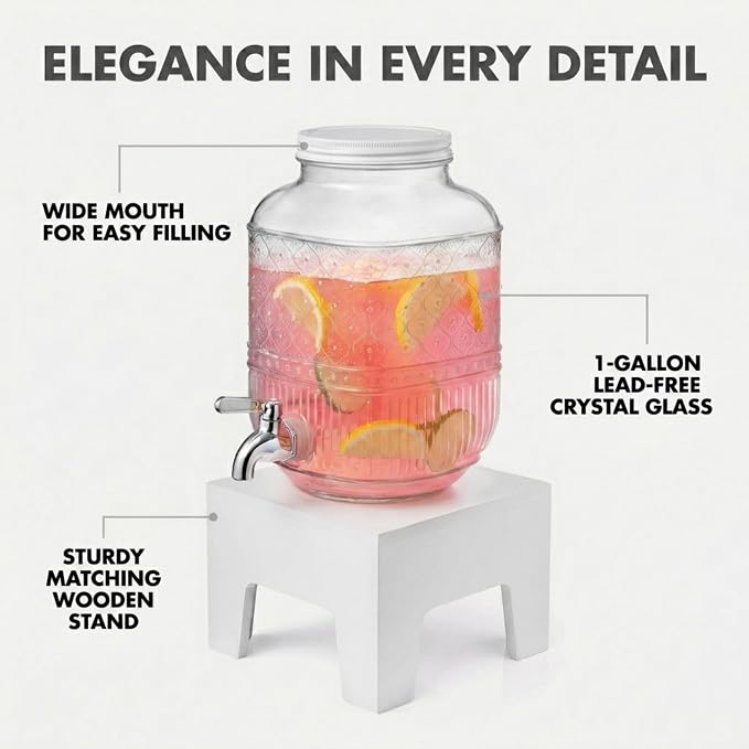 Beverage Dispenser 1 Gallon, Glass Drink Dispenser - Image 3